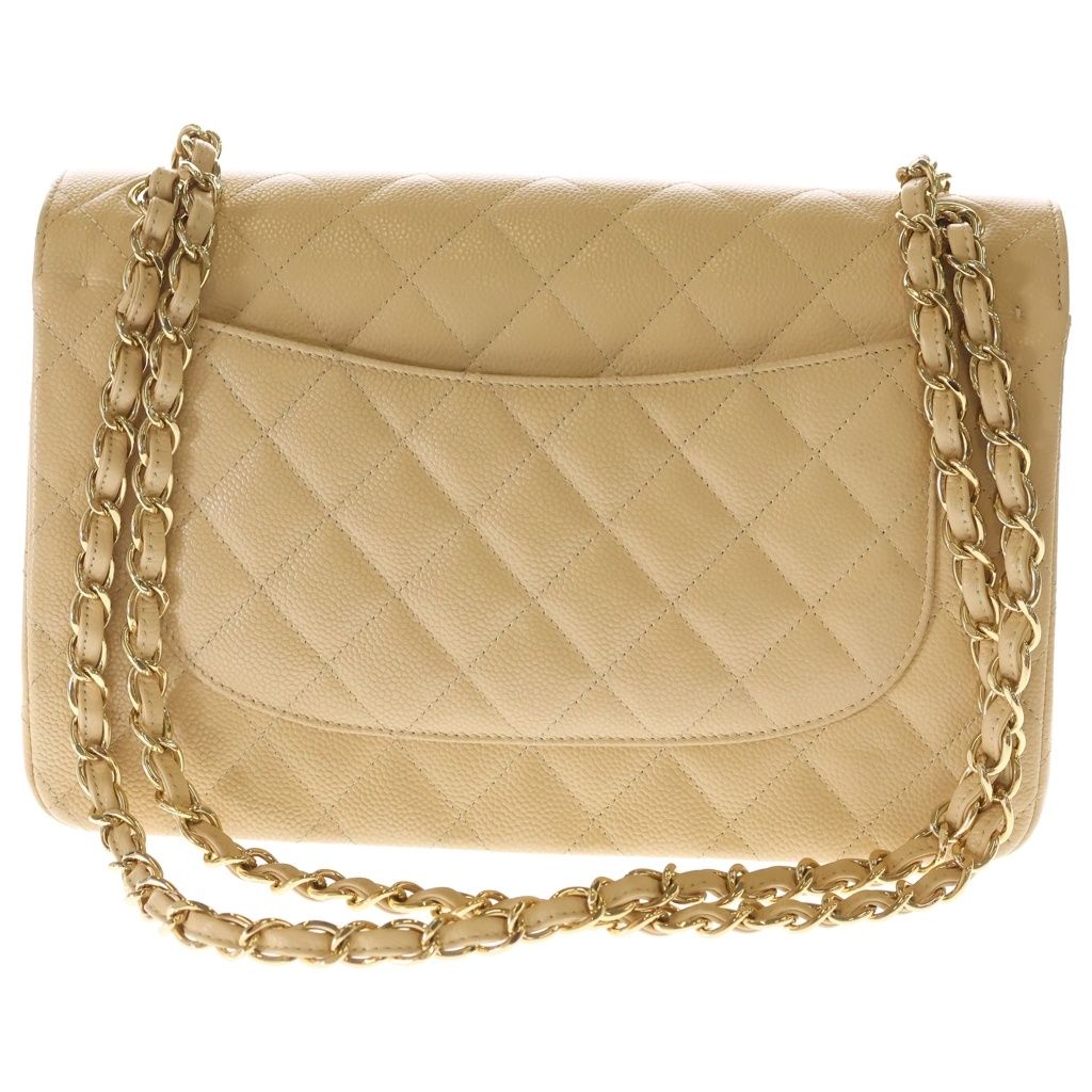 Chanel Deca Quilted 30 Caviar Leather Double Flap Chain Shoulder Bag Gold Beige — view 2