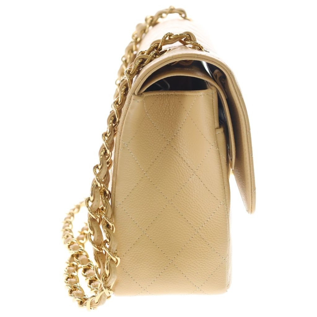 Chanel Deca Quilted 30 Caviar Leather Double Flap Chain Shoulder Bag Gold Beige — view 3