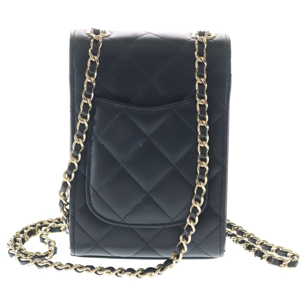 Chanel Quilted Flap Phone Case Lambskin Leather Chain Shoulder Bag Pouch Gold — view 2
