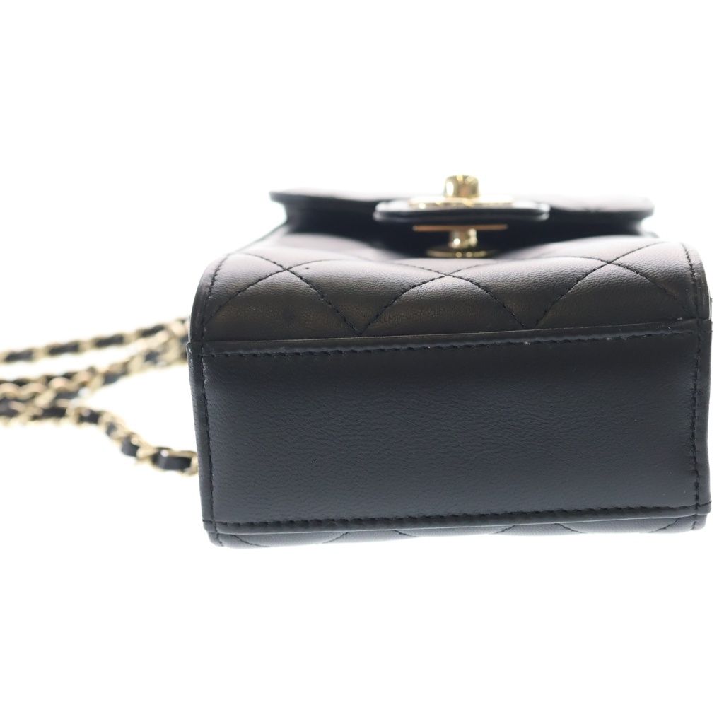 Chanel Quilted Flap Phone Case Lambskin Leather Chain Shoulder Bag Pouch Gold — view 4