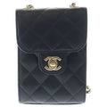 Chanel Quilted Flap Phone Case Lambskin Leather Chain Shoulder Bag Pouch Gold