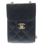 Chanel Quilted Flap Phone Case Lambskin Leather Chain Shoulder Bag Pouch Gold