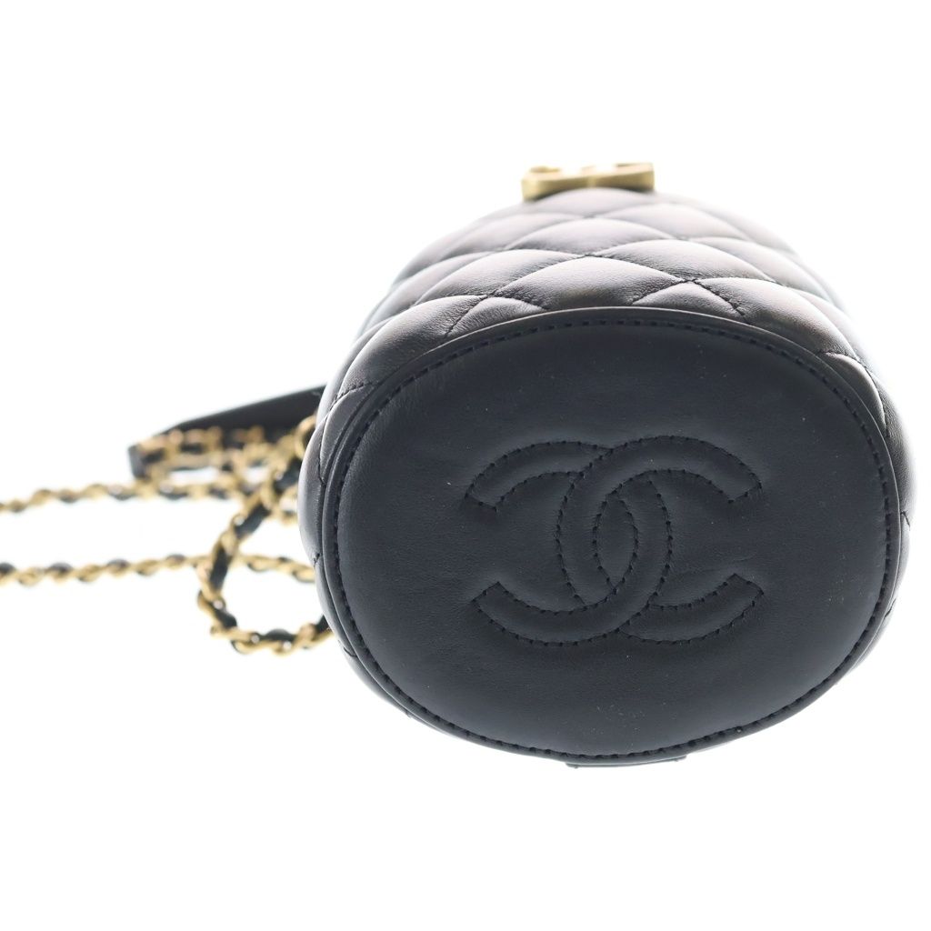 Chanel Crown Box Vanity Lambskin Leather Chain Shoulder Bag Gold Black Plate — view 4