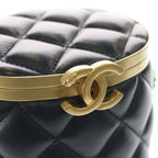 Chanel Crown Box Vanity Lambskin Leather Chain Shoulder Bag Gold Black Plate — view 6