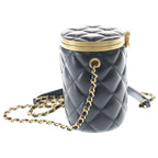 Chanel Crown Box Vanity Lambskin Leather Chain Shoulder Bag Gold Black Plate — view 3