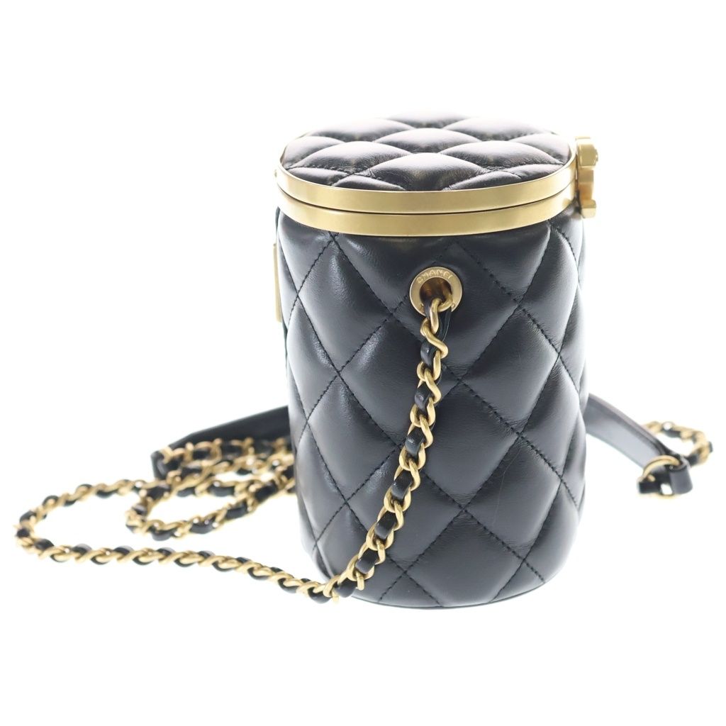 Chanel Crown Box Vanity Lambskin Leather Chain Shoulder Bag Gold Black Plate — view 3