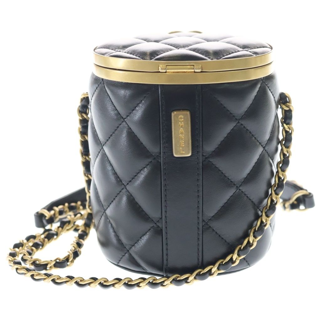 Chanel Crown Box Vanity Lambskin Leather Chain Shoulder Bag Gold Black Plate — view 2