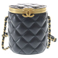 Chanel Crown Box Vanity Lambskin Leather Chain Shoulder Bag Gold Black Plate