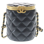 Chanel Crown Box Vanity Lambskin Leather Chain Shoulder Bag Gold Black Plate