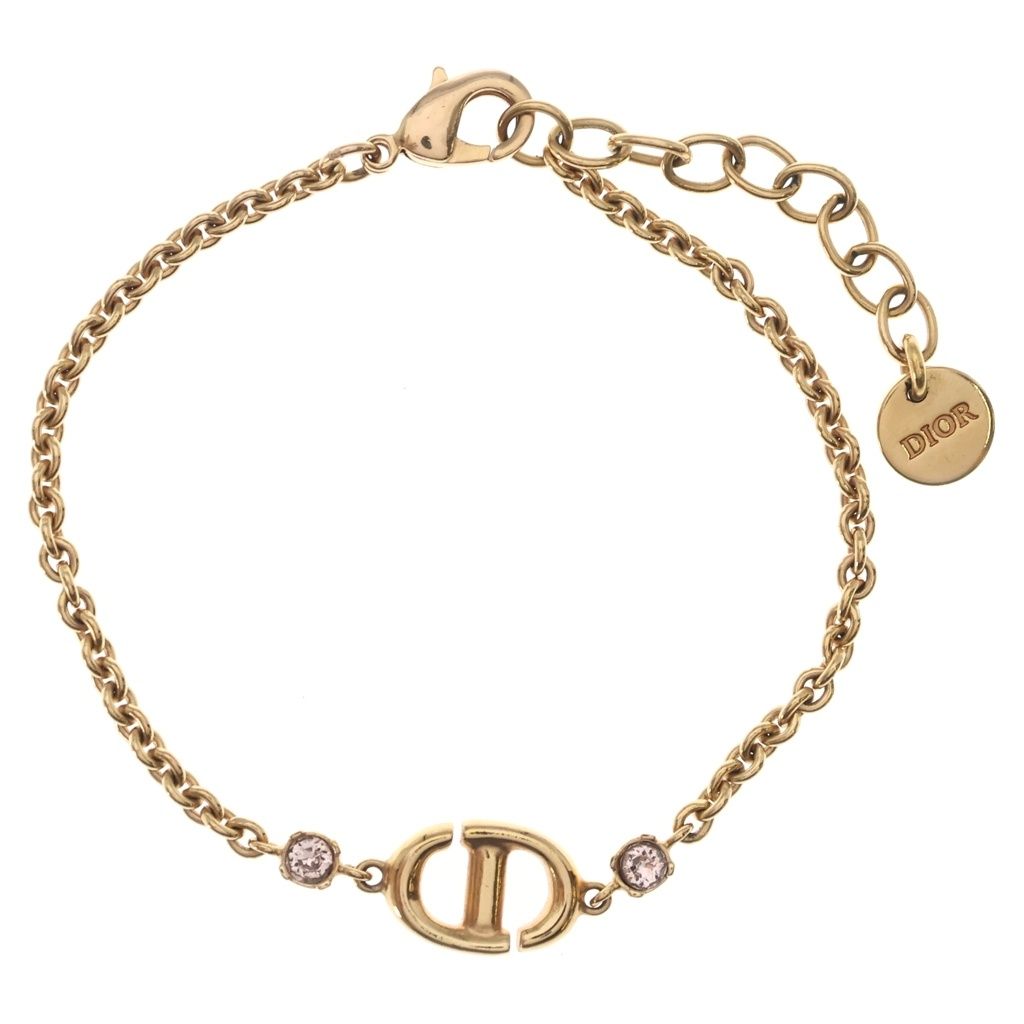 Dior CD Logo Rhinestone Chain Bracelet Gold