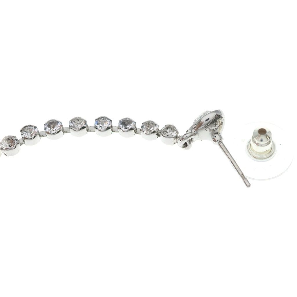 Chanel CC Logo Heart Rhinestone Drop Earrings Silver — view 5