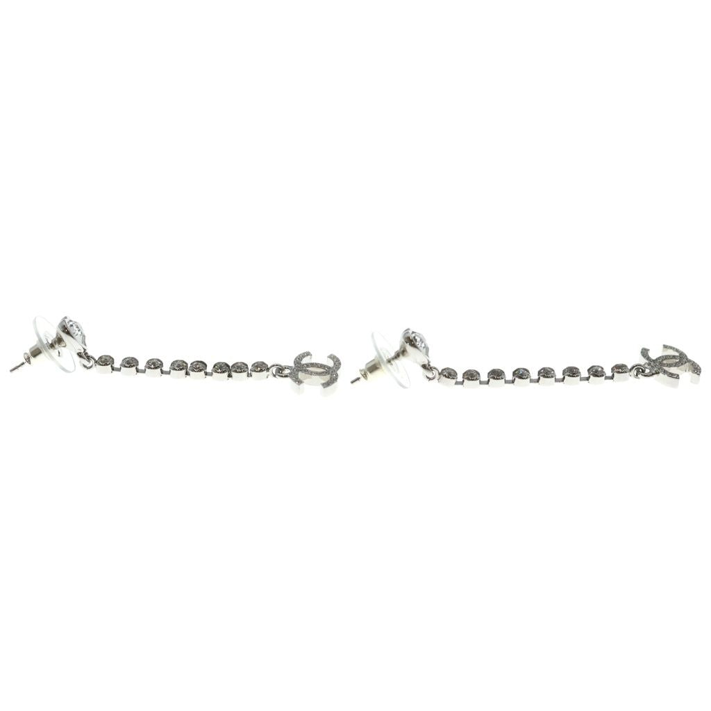 Chanel CC Logo Heart Rhinestone Drop Earrings Silver — view 4