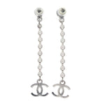 Chanel CC Logo Heart Rhinestone Drop Earrings Silver — view 2