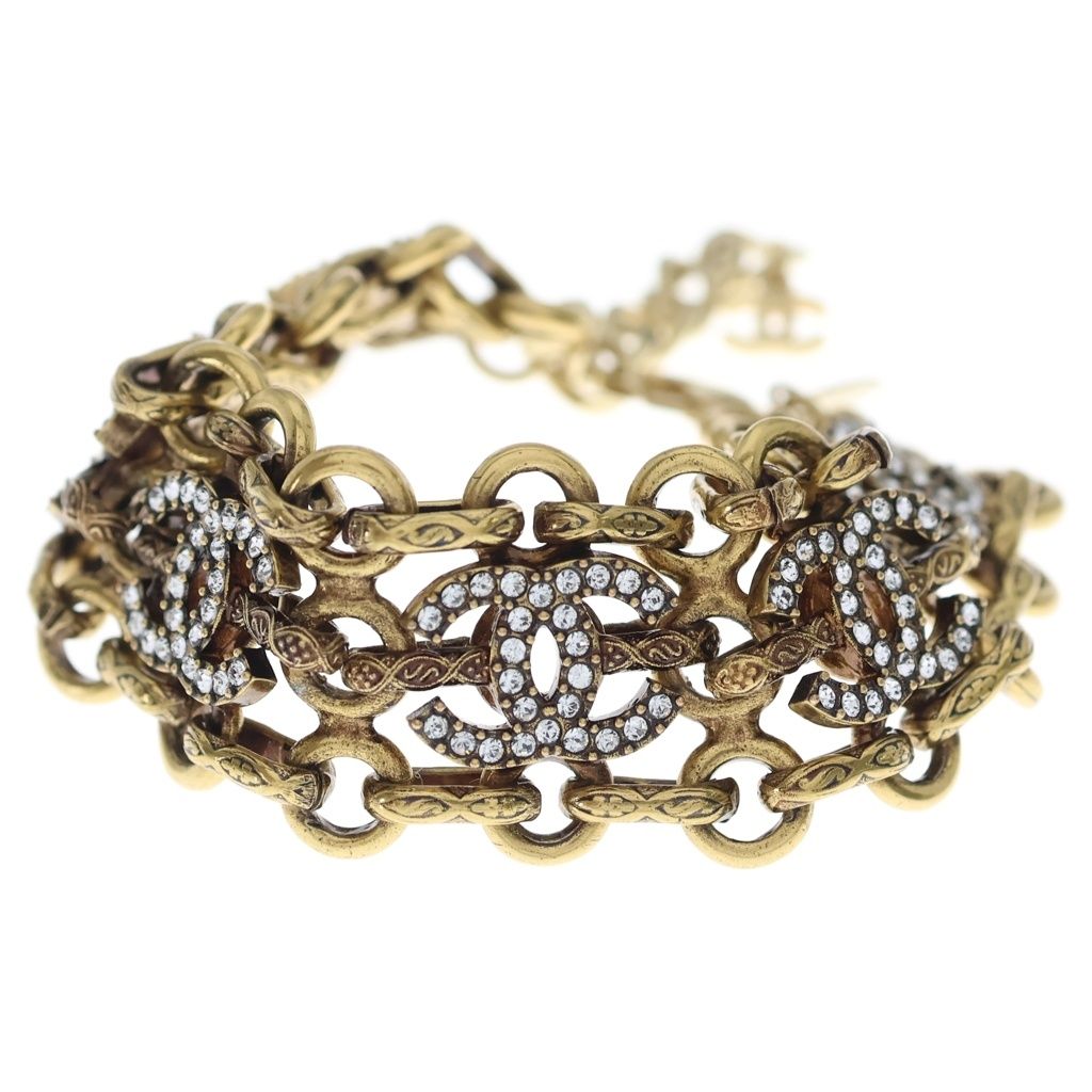 Chanel CC Logo Rhinestone Chain Bracelet Gold