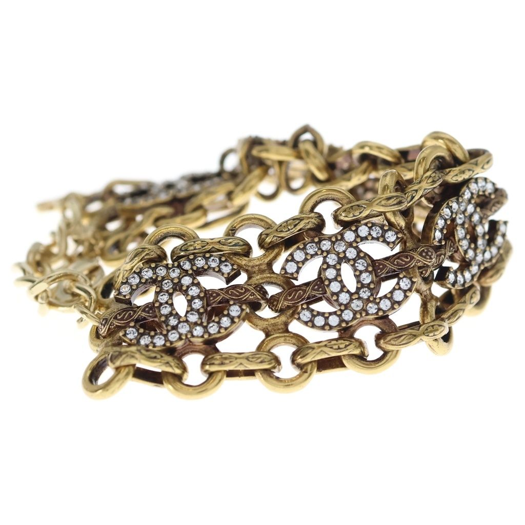 Chanel CC Logo Rhinestone Chain Bracelet Gold — view 3