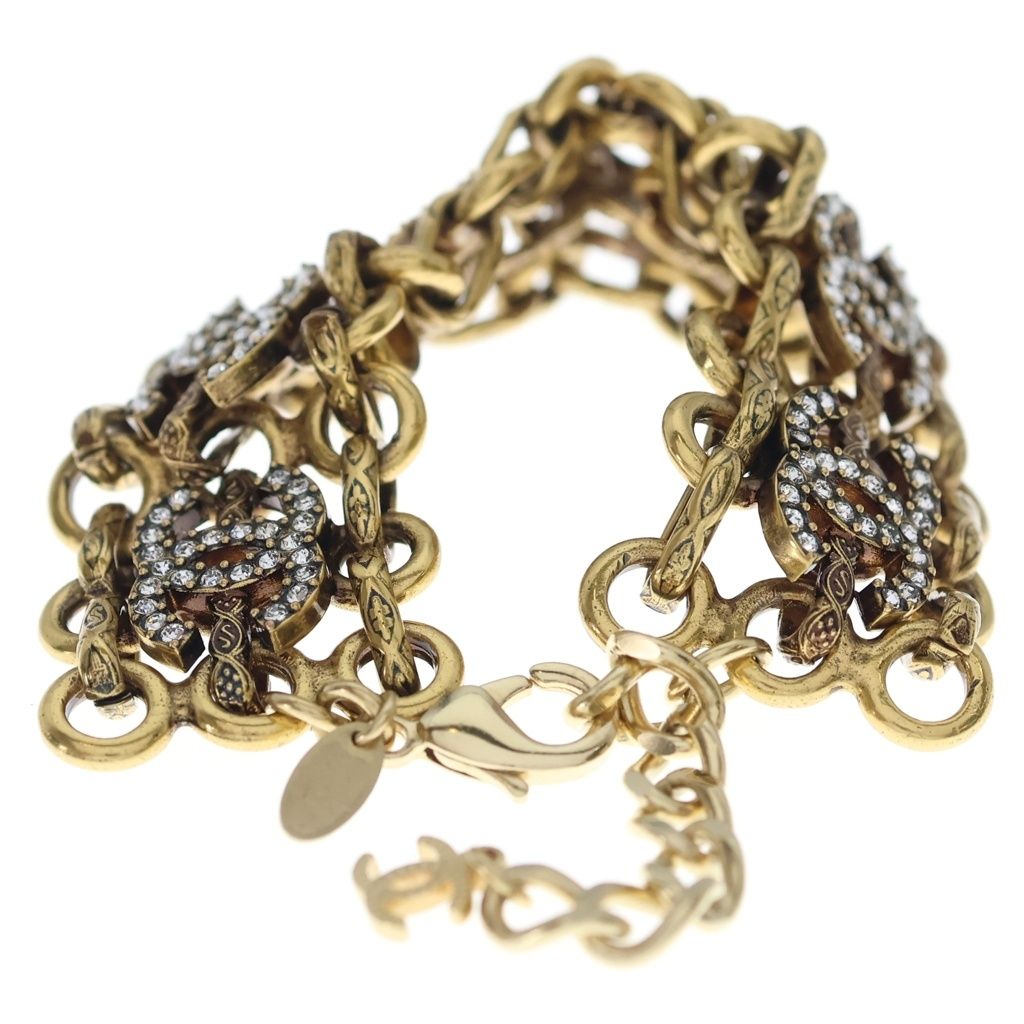 Chanel CC Logo Rhinestone Chain Bracelet Gold — view 2