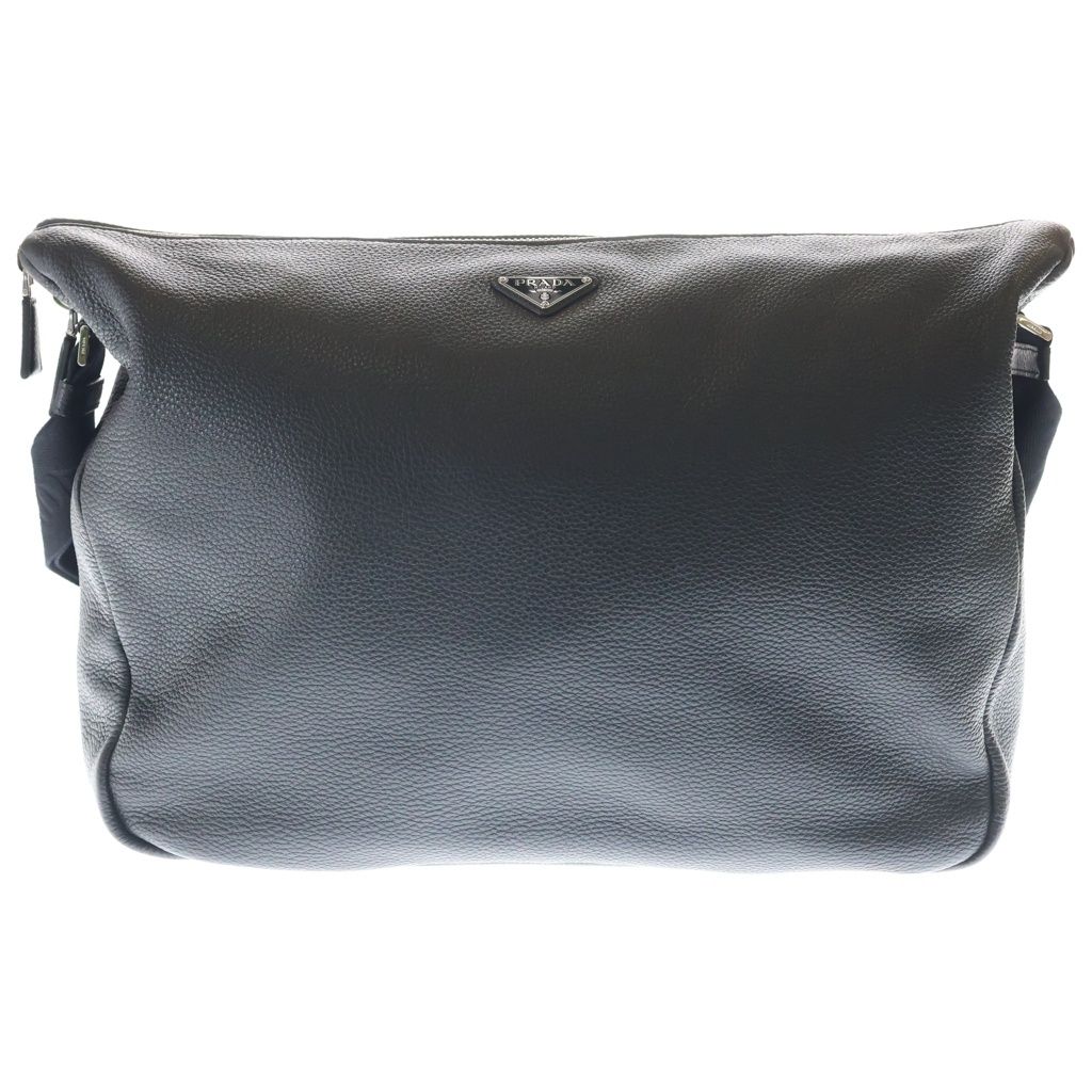 Prada Vitello Daino Shoulder Bag Triangle Logo Black