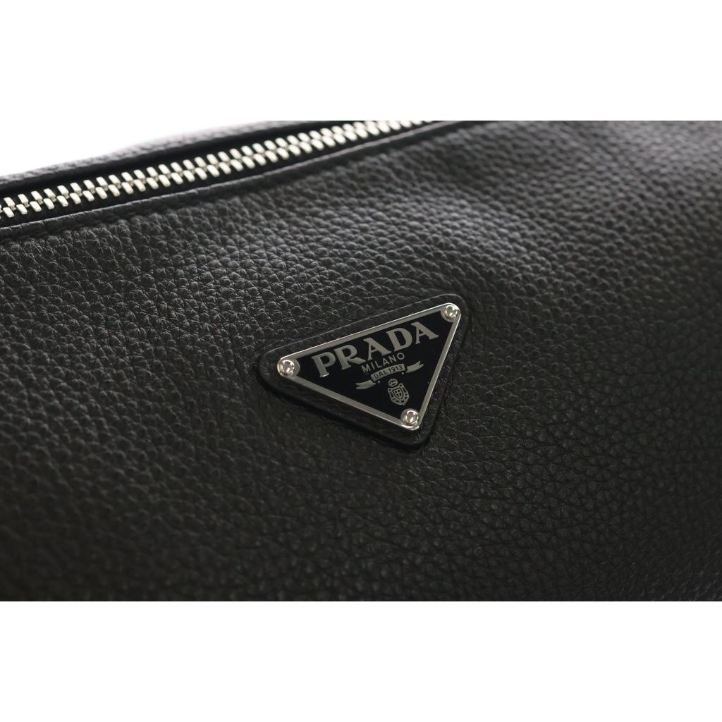 Prada Vitello Daino Shoulder Bag Triangle Logo Black — view 6