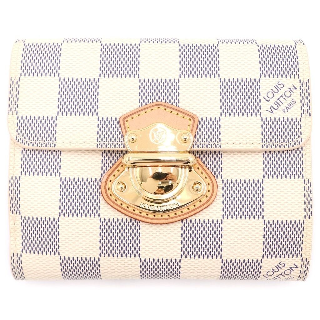 Louis Vuitton Damier Azur Portefeuille Joy Leather Trifold Wallet Compact White