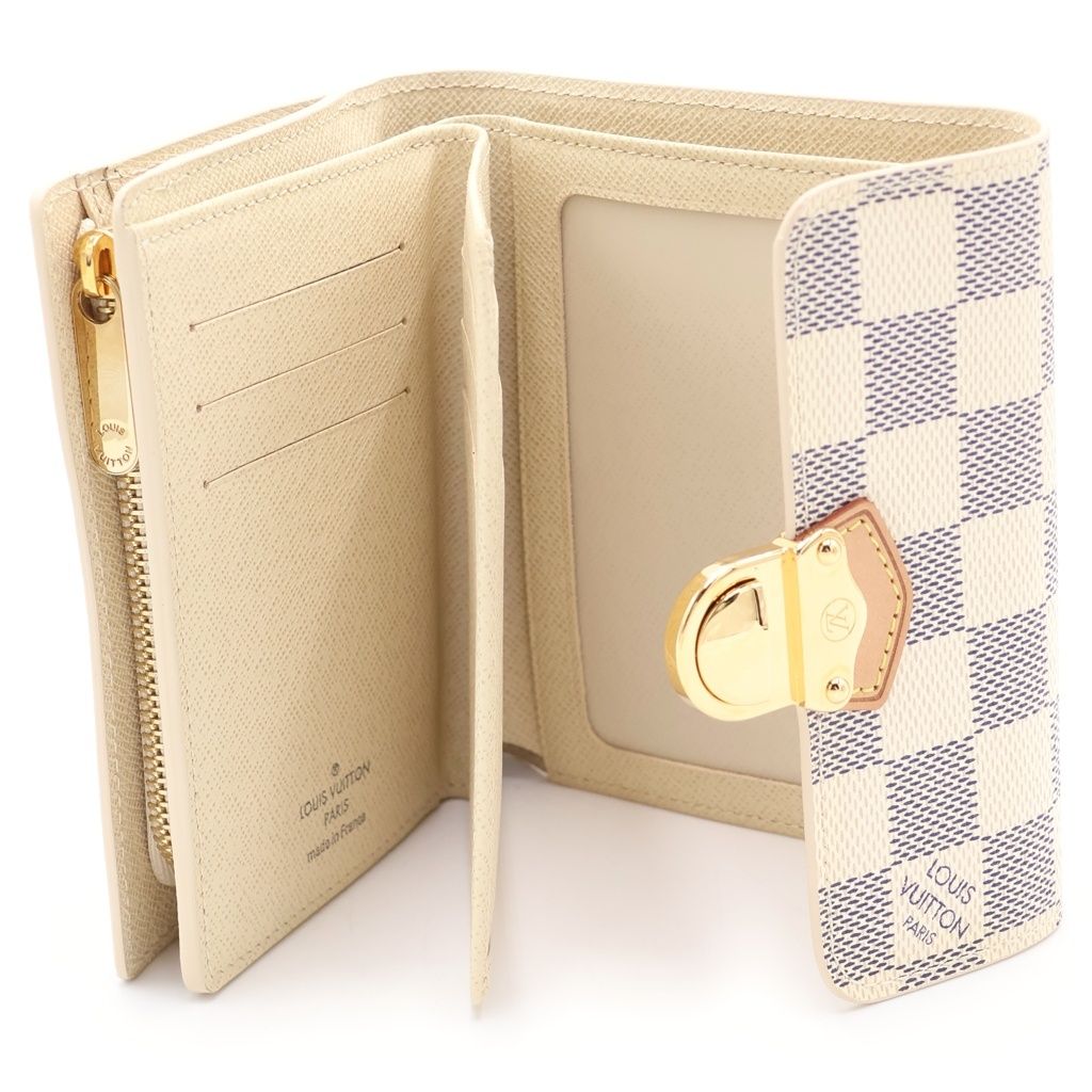 Louis Vuitton Damier Azur Portefeuille Joy Leather Trifold Wallet Compact White — view 4