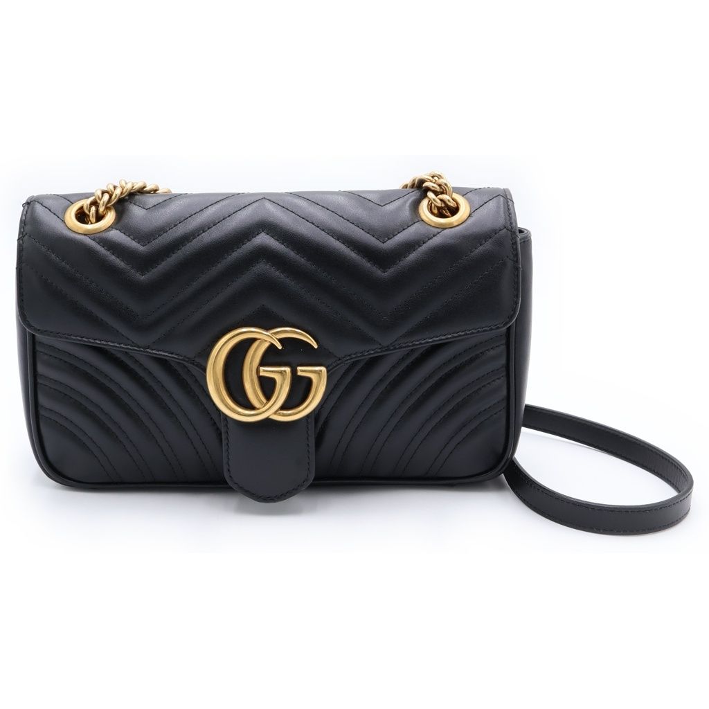 Gucci GG Marmont Quilted Leather Gold Chain Shoulder Bag Black