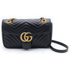 Gucci GG Marmont Quilted Leather Gold Chain Shoulder Bag Black