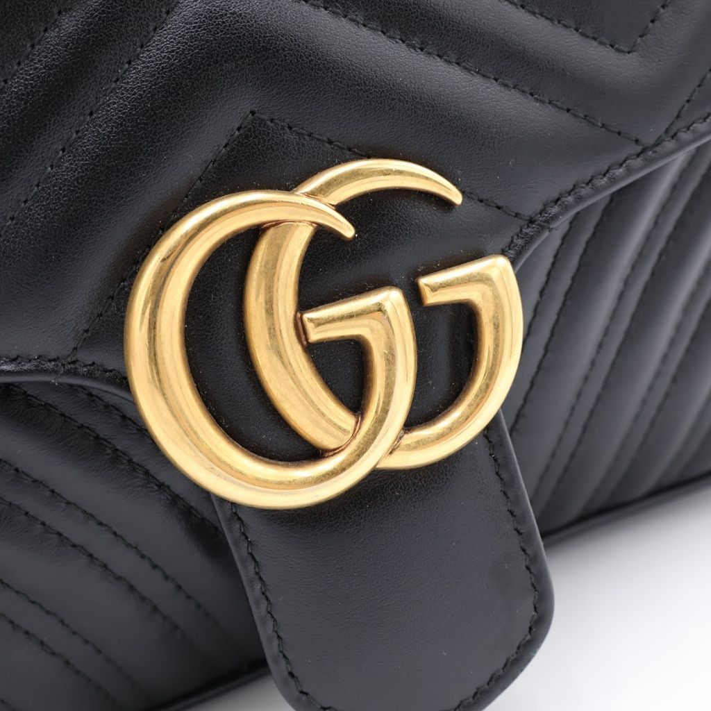 Gucci GG Marmont Quilted Leather Gold Chain Shoulder Bag Black — view 7