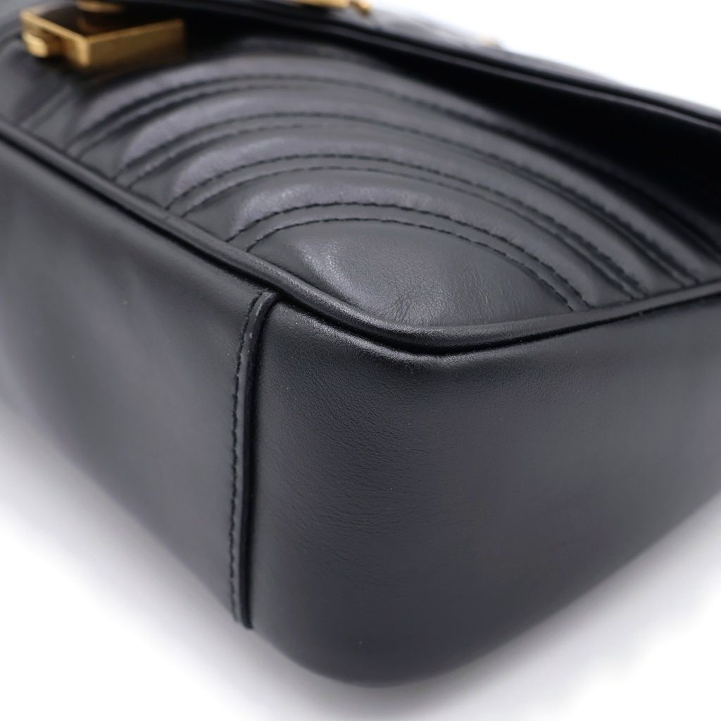 Gucci GG Marmont Quilted Leather Gold Chain Shoulder Bag Black — view 5