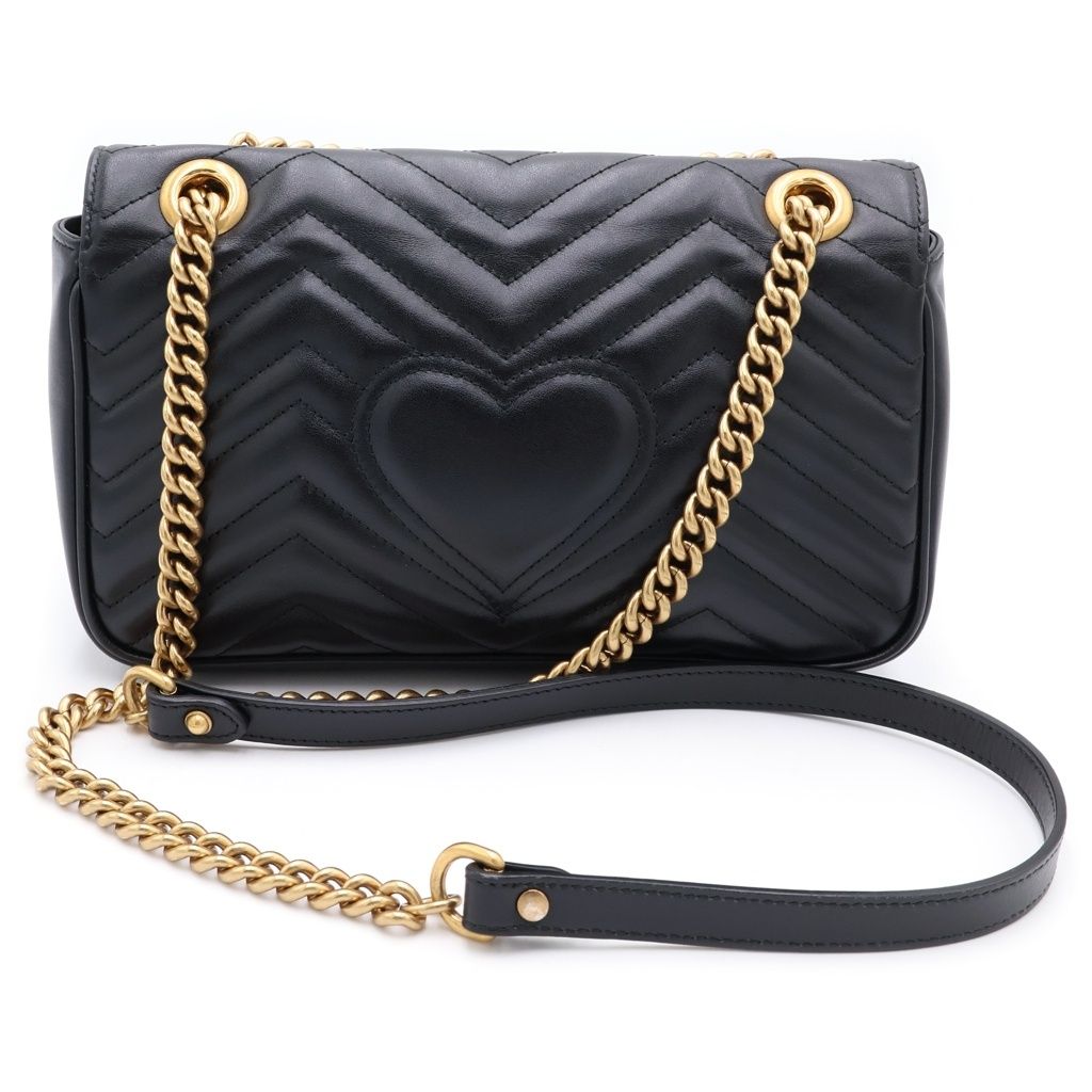Gucci GG Marmont Quilted Leather Gold Chain Shoulder Bag Black — view 2