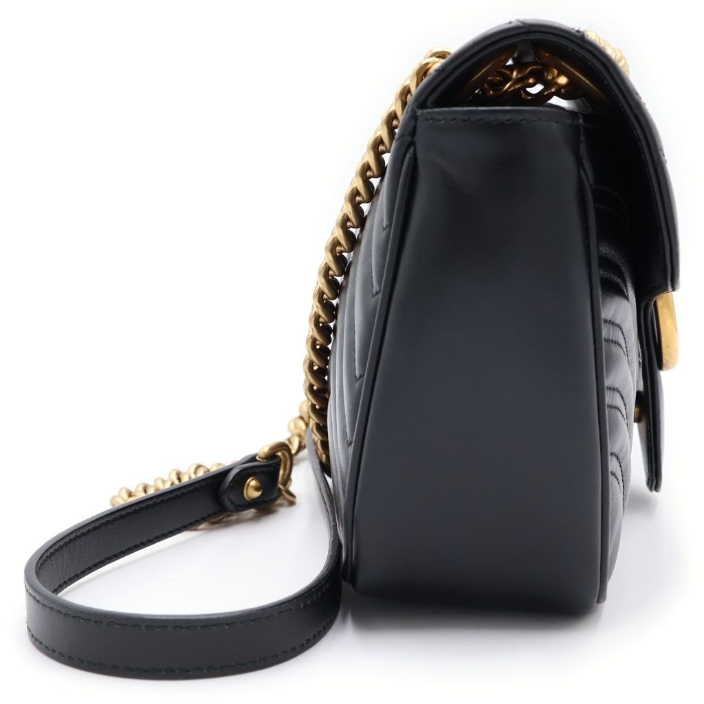 Gucci GG Marmont Quilted Leather Gold Chain Shoulder Bag Black — view 3