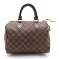 Louis Vuitton Damier Ebene Speedy 25 Leather Gold Mini Boston Bag Brown