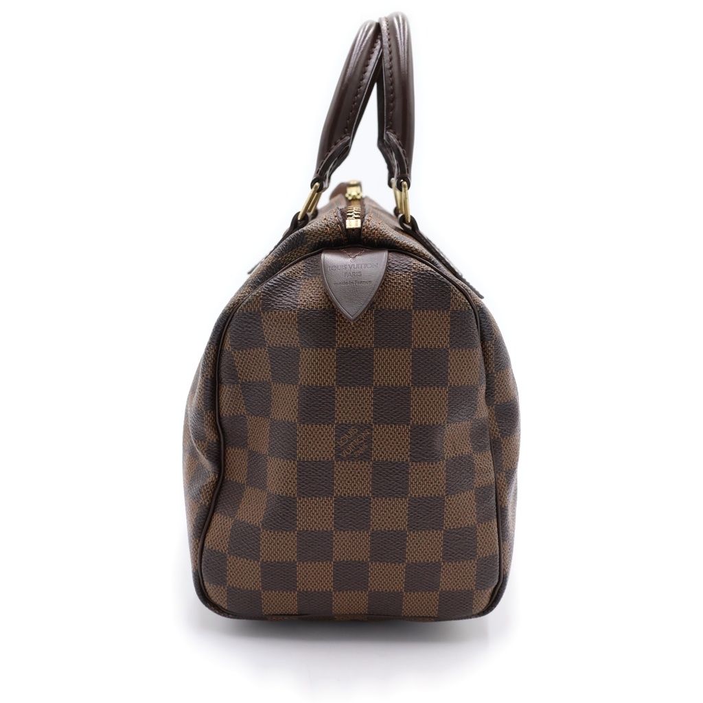 Louis Vuitton Damier Ebene Speedy 25 Leather Gold Mini Boston Bag Brown — view 3