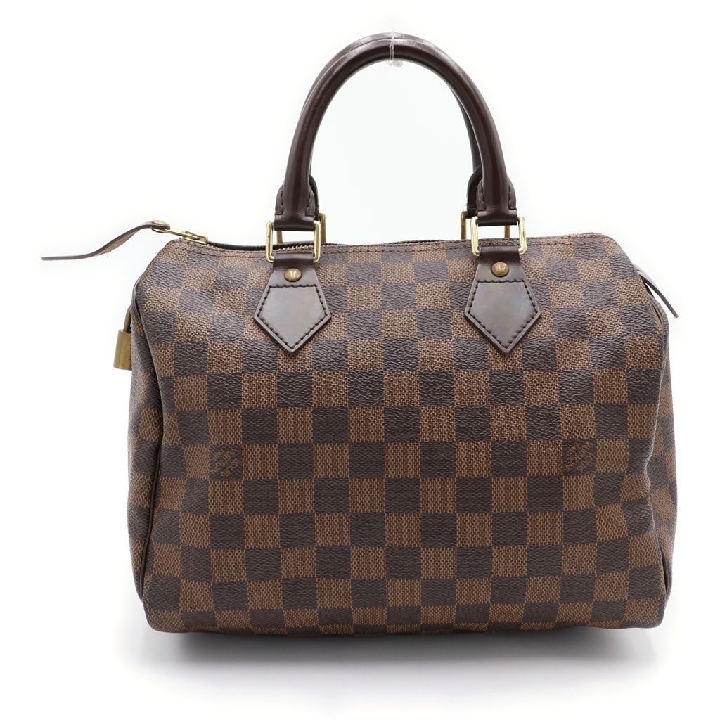 Louis Vuitton Damier Ebene Speedy 25 Leather Gold Mini Boston Bag Brown — view 2