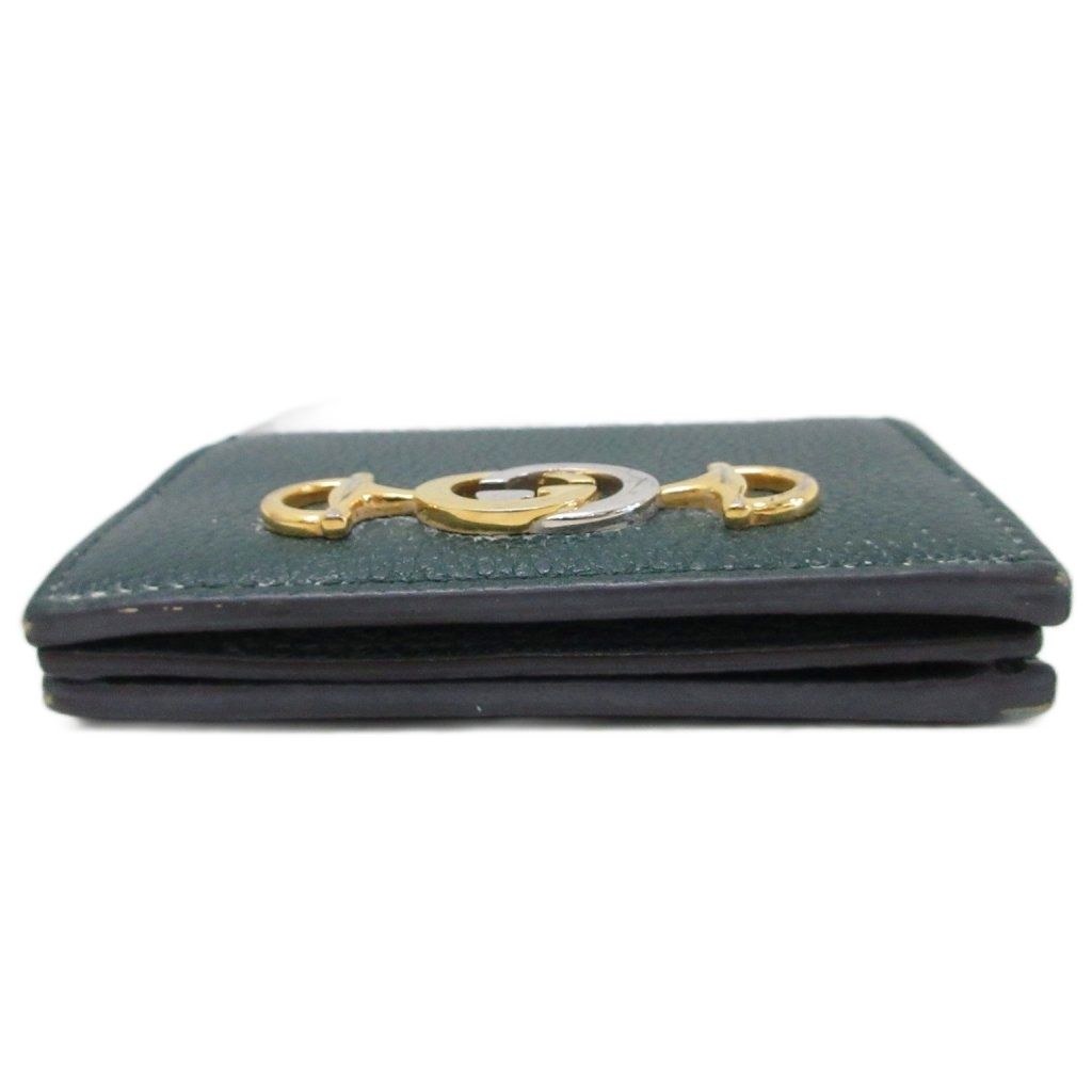 Gucci Zumi Interlocking GG Logo Bifold Wallet Folding Gold Green — view 7