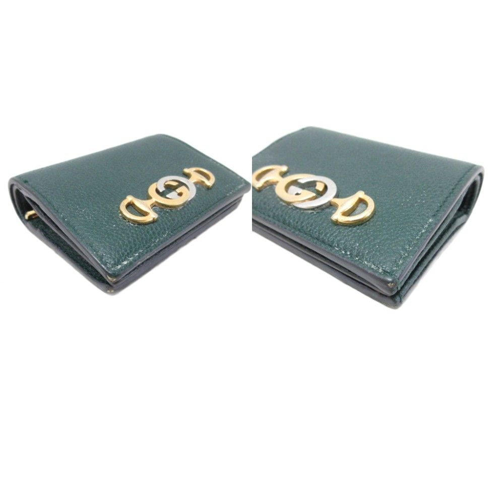 Gucci Zumi Interlocking GG Logo Bifold Wallet Folding Gold Green — view 9