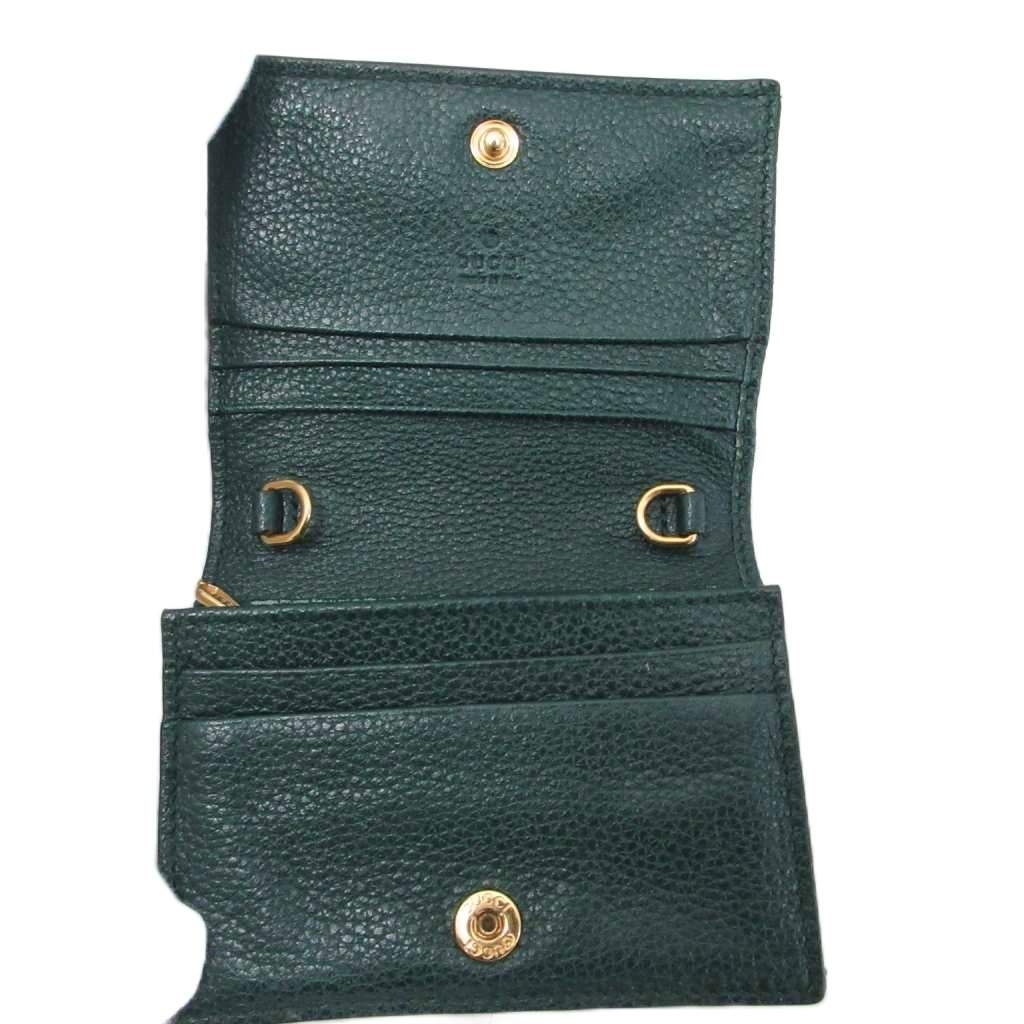 Gucci Zumi Interlocking GG Logo Bifold Wallet Folding Gold Green — view 5