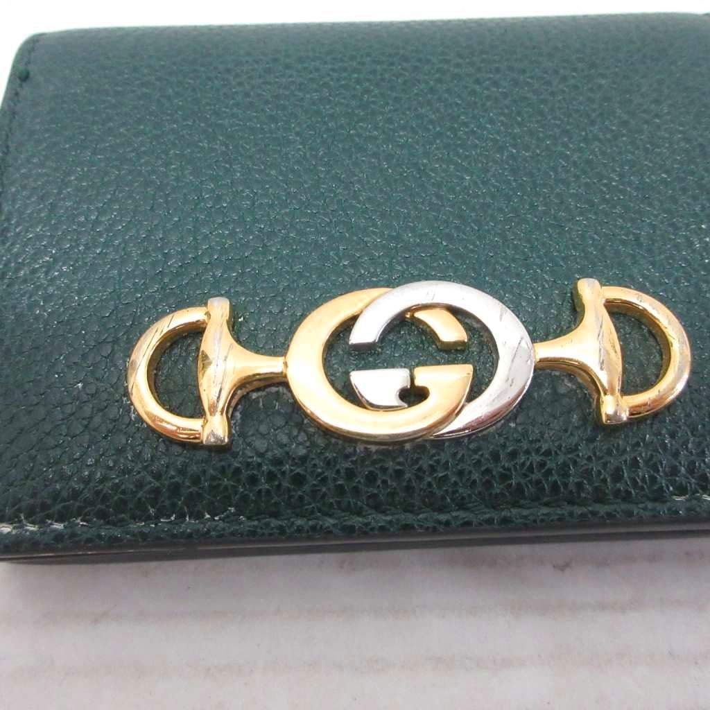 Gucci Zumi Interlocking GG Logo Bifold Wallet Folding Gold Green — view 8