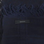 Gucci GG Pattern Scarf Shawl Fringe All Over Cotton Blue Black — view 7