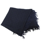Gucci GG Pattern Scarf Shawl Fringe All Over Cotton Blue Black — view 3