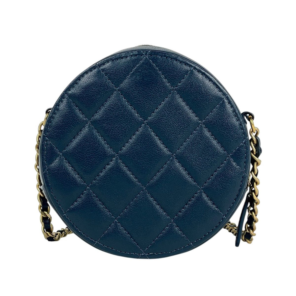 Chanel CC Logo Chain Shoulder Bag Quilted Round Leather Blue — view 3