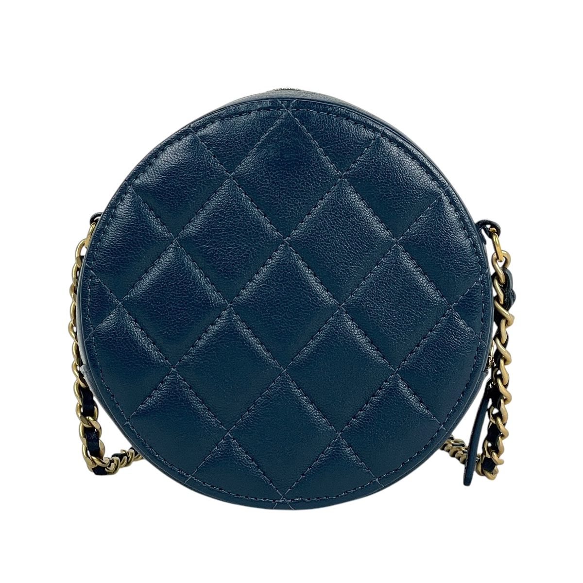 Chanel CC Logo Chain Shoulder Bag Quilted Round Leather Blue — view 3