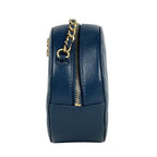 Chanel CC Logo Chain Shoulder Bag Quilted Round Leather Blue — view 2