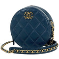 Chanel CC Logo Chain Shoulder Bag Quilted Round Leather Blue