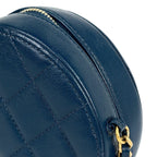 Chanel CC Logo Chain Shoulder Bag Quilted Round Leather Blue — view 9