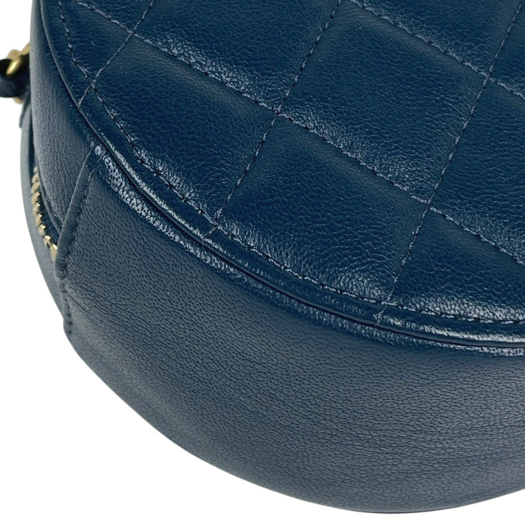 Chanel CC Logo Chain Shoulder Bag Quilted Round Leather Blue — view 6