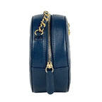 Chanel CC Logo Chain Shoulder Bag Quilted Round Leather Blue — view 4