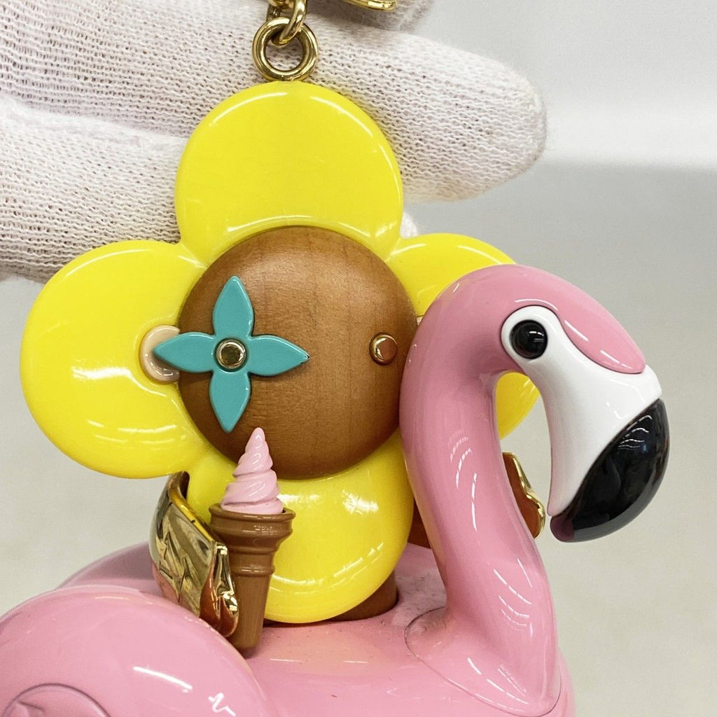 Louis Vuitton Key Holder Charm Porte Cles Vivienne Flamingo Pink Yellow Brown — view 5