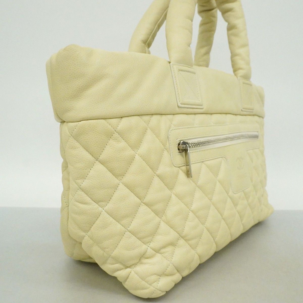 Chanel Tote Coco Cocoon Caviar Leather Light Green Silver — view 2