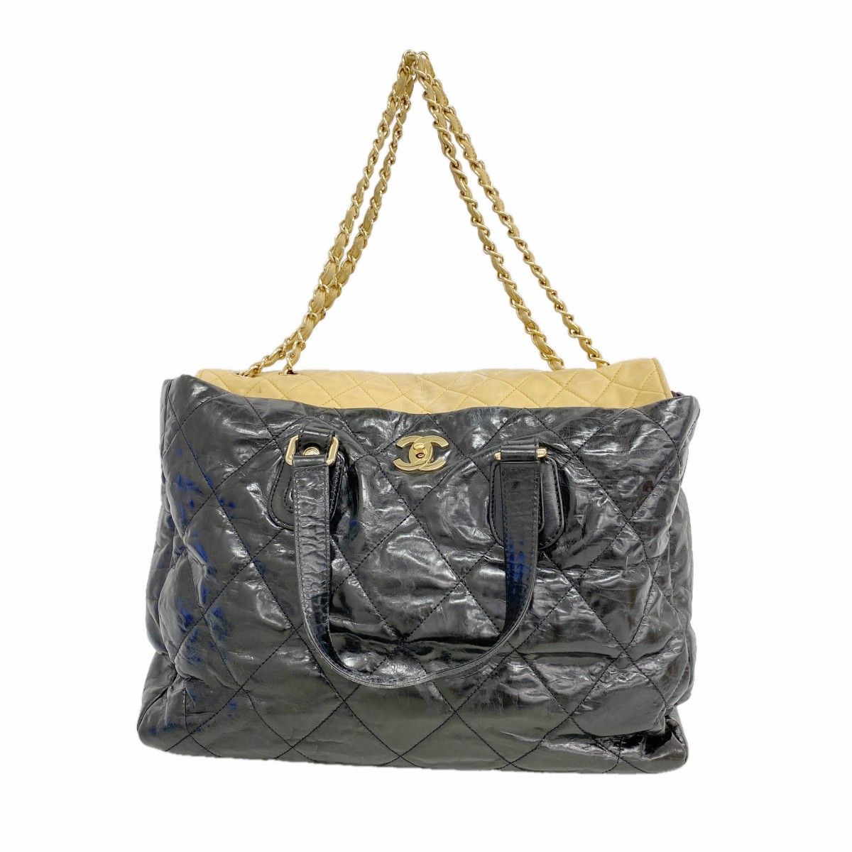 Chanel Tote Calfskin Black Beige Gold 2-Way