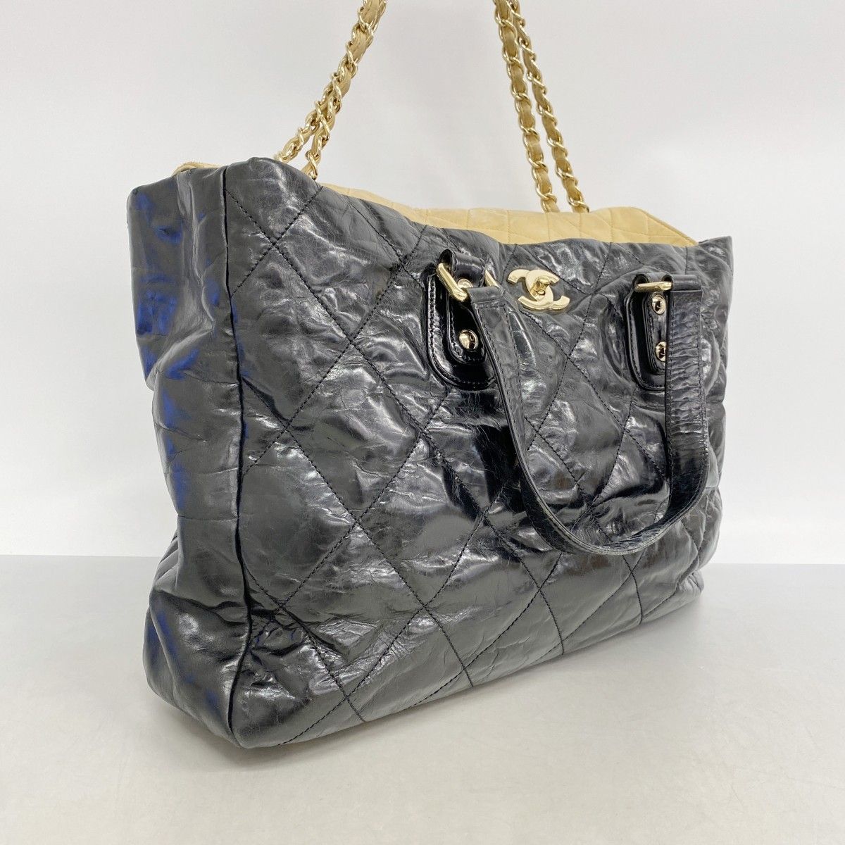 Chanel Tote Calfskin Black Beige Gold 2-Way — view 2
